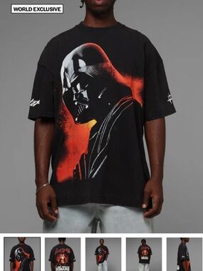 Black Short-Sleeve Graphic Tee with Red Accent - Unbranded